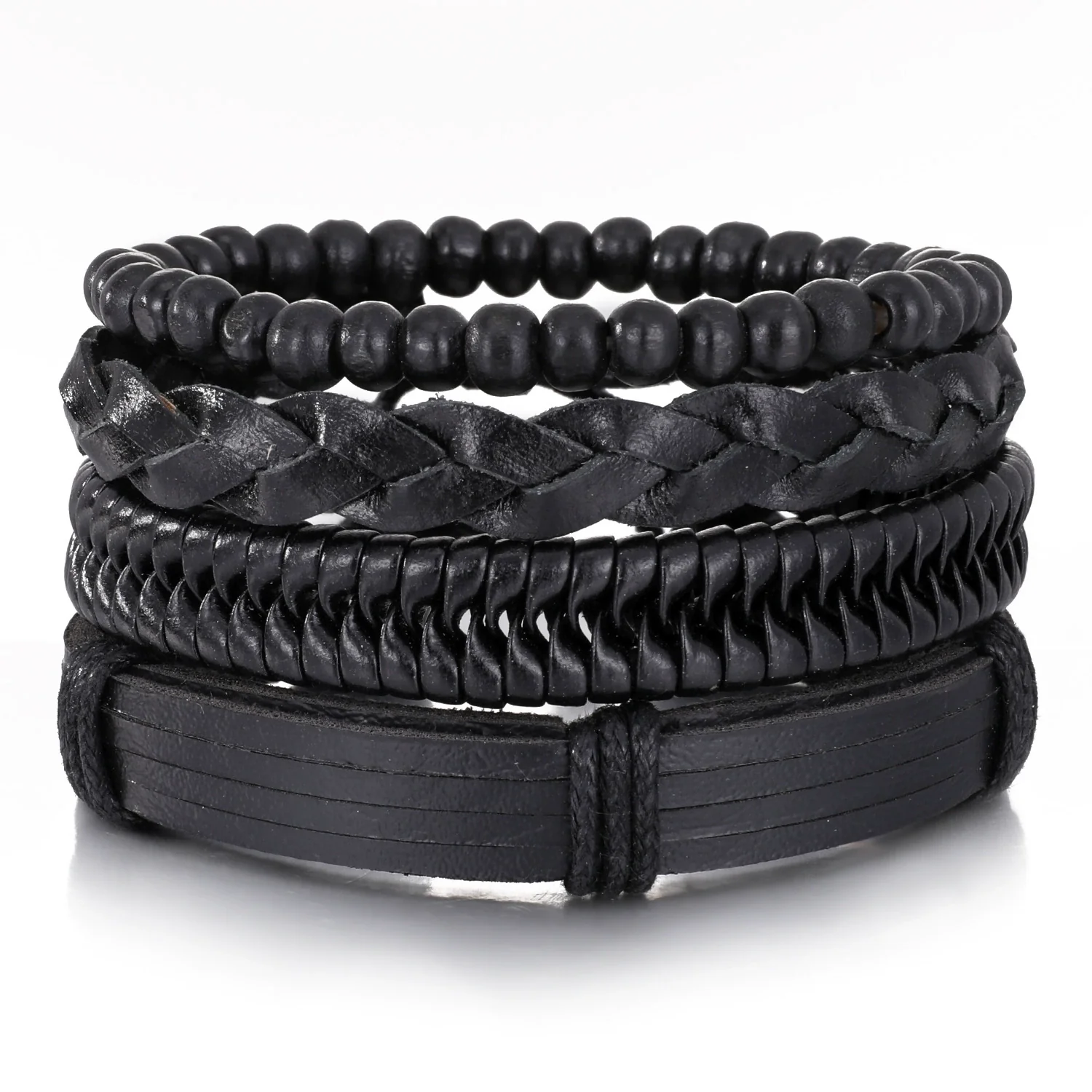 Punk Style Geometric Artificial Leather Handwoven Men's Bracelet Sixpiece Set - Image 18