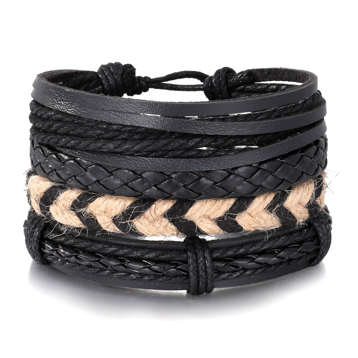 Punk Style Geometric Artificial Leather Handwoven Men's Bracelet Sixpiece Set - Image 19