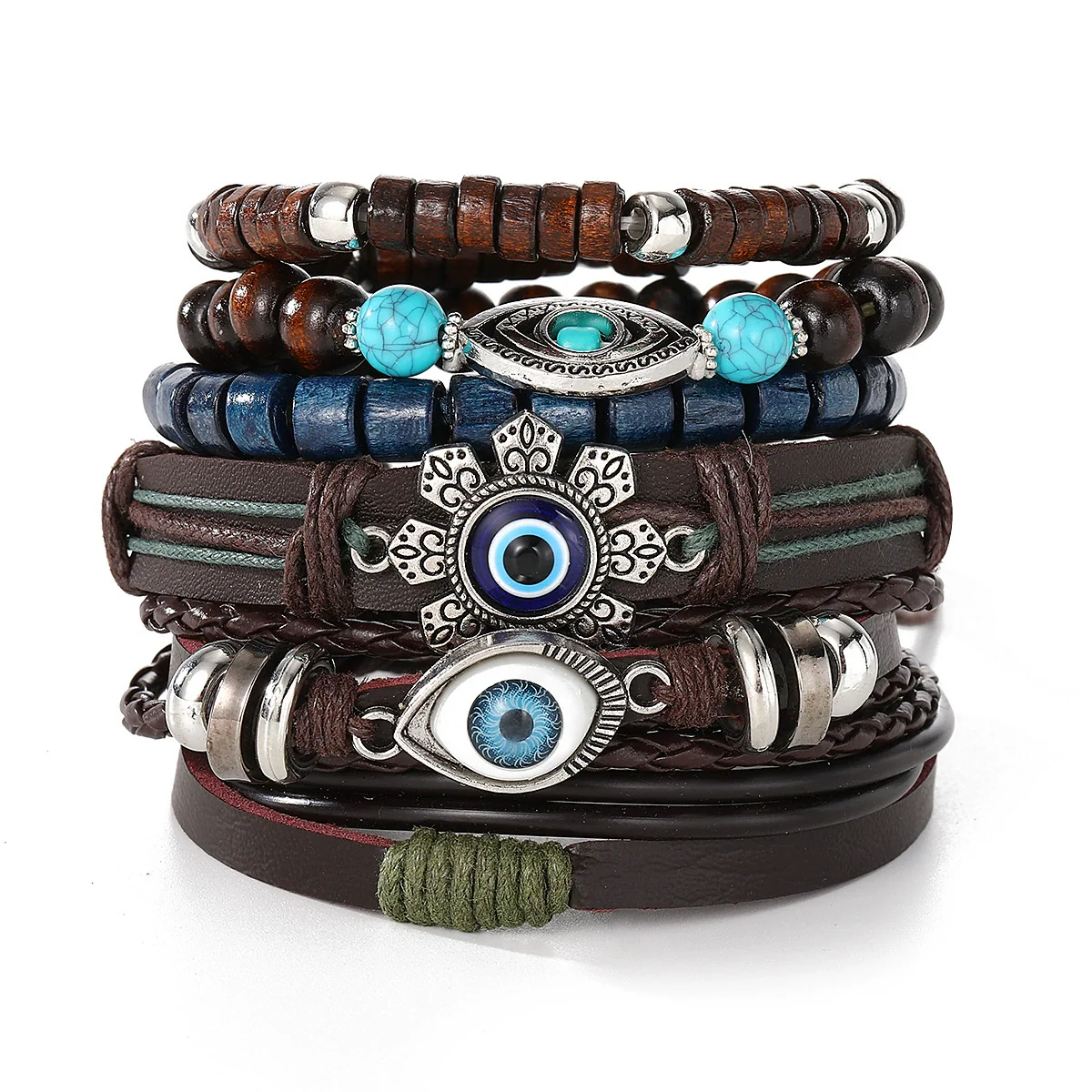 Punk Style Geometric Artificial Leather Handwoven Men's Bracelet Sixpiece Set - Image 20