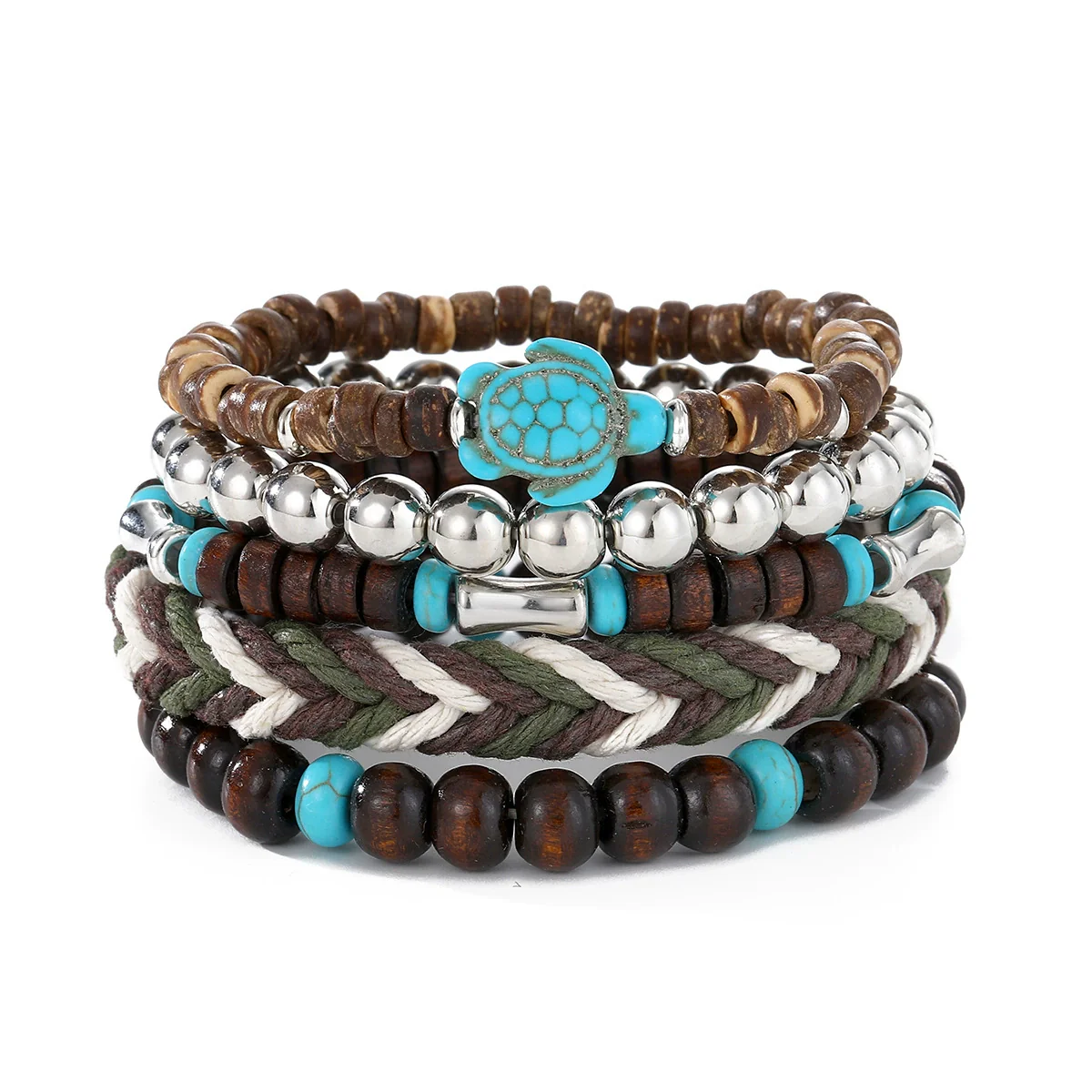 Punk Style Geometric Artificial Leather Handwoven Men's Bracelet Sixpiece Set - Image 9