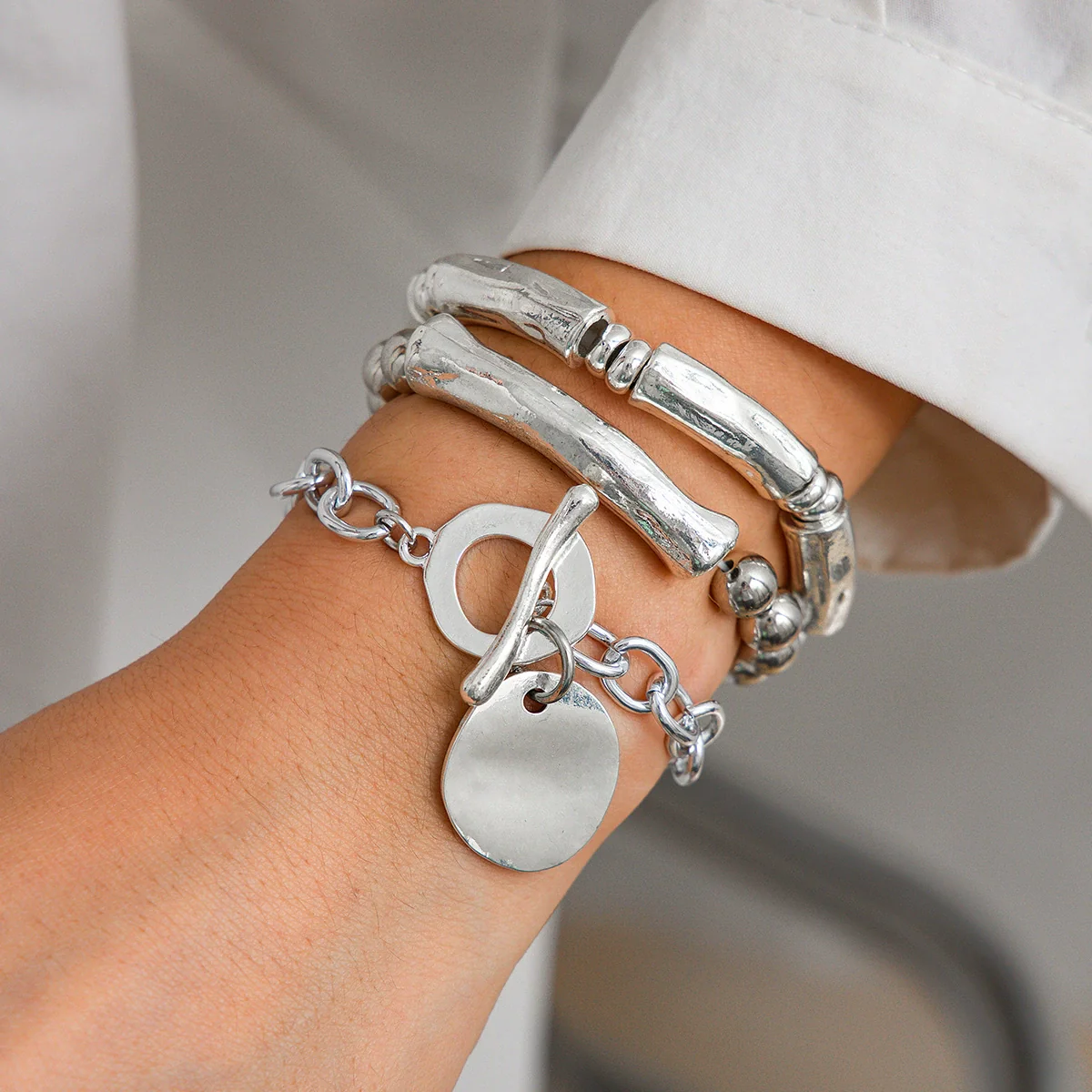 Punk Style Lock Pendant Alloy Bracelet With Geometric Pattern And Electroplating For Women - Image 2
