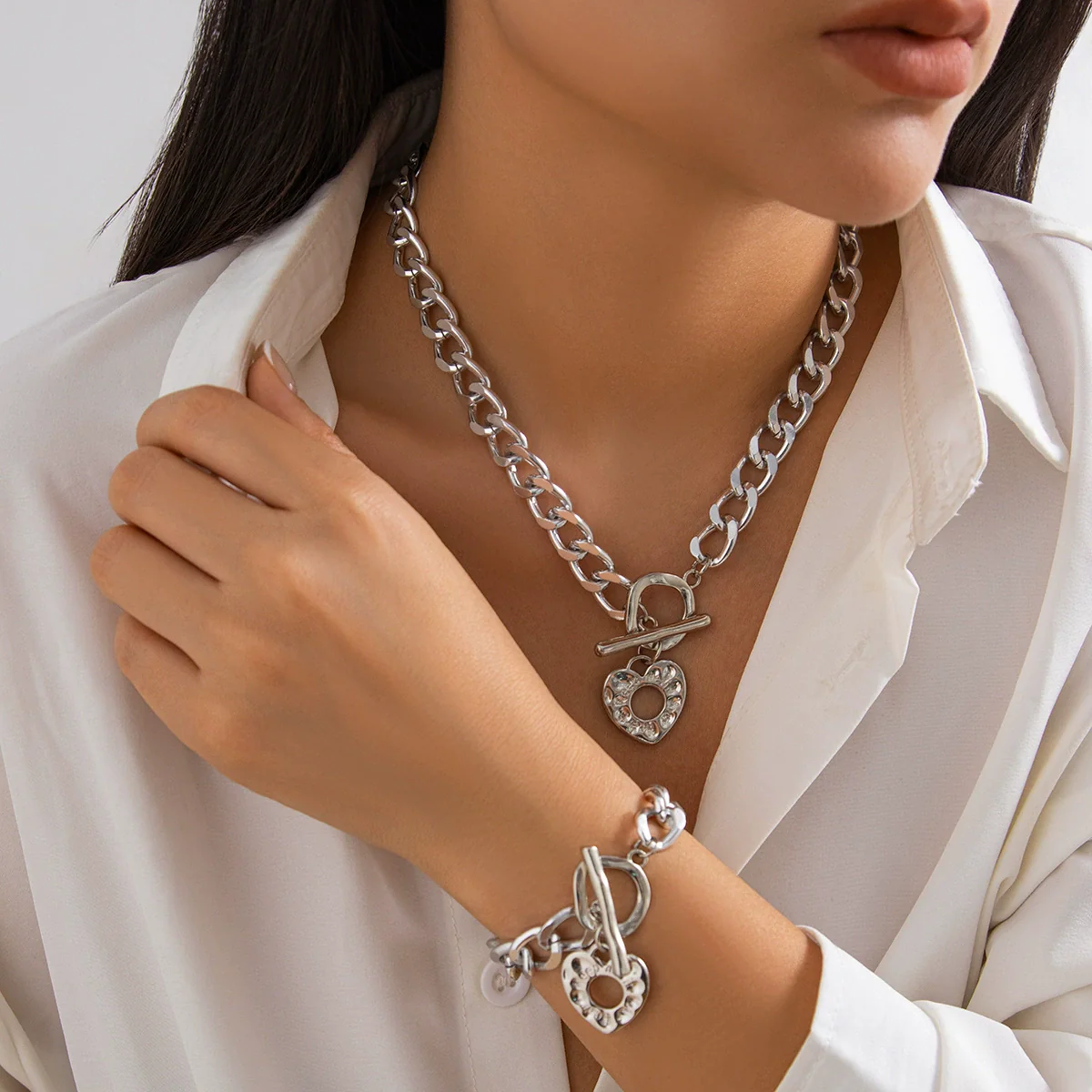 Punk Style Metal Alloy Heart Shape Geometric Letters Numbers Text Pendant Necklace With O Chain And Electroplating Treatment - Image 10