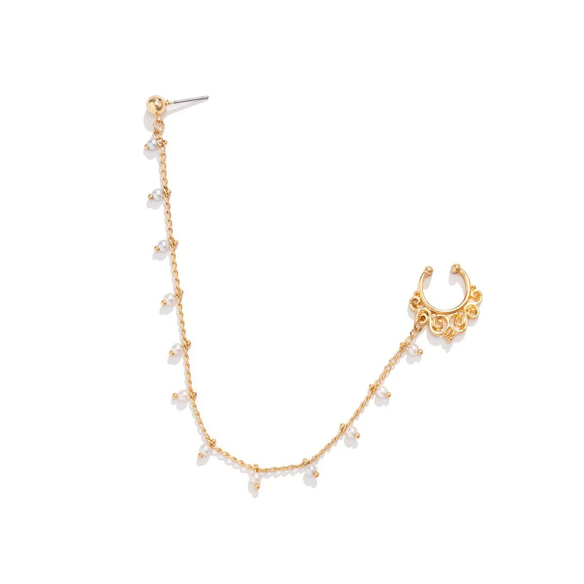 Punk Style Piercing Jewelry Imitation Pearl Butterfly Tassel Chain Earrings And Nose Clips For Women Iron Copper Electroplating Animals Zodiac - Image 3