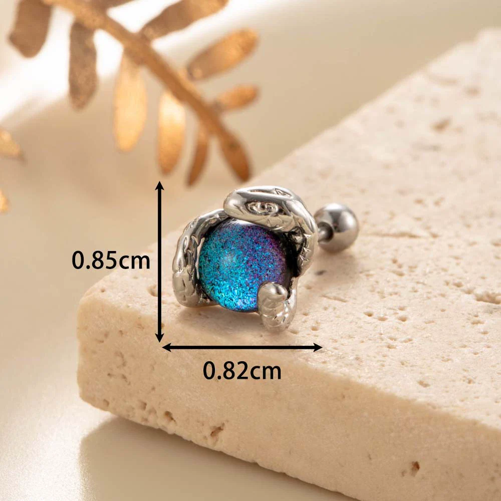 Punk Style Snake Animals Metal Inlay Moonstone Cartilage Earrings Titanium Steel Screw Rod - Image 9