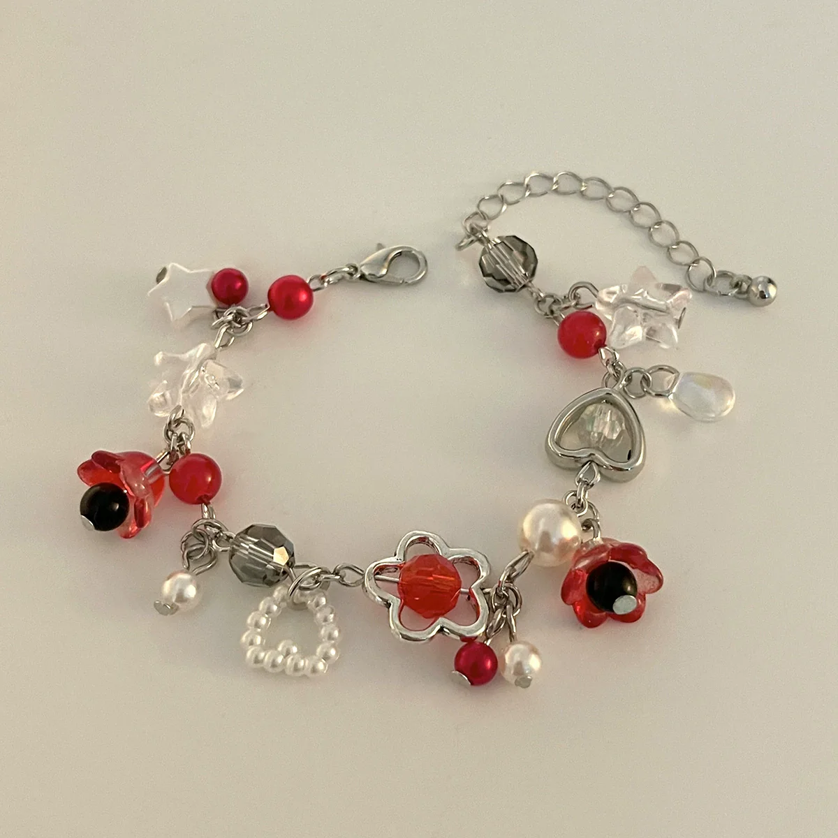 Punk Sweet Cool Style Hollow Fivepointed Star And Heart Shape Flower Pendant Bracelet For Women Imitation Pearls Electroplated - Image 12