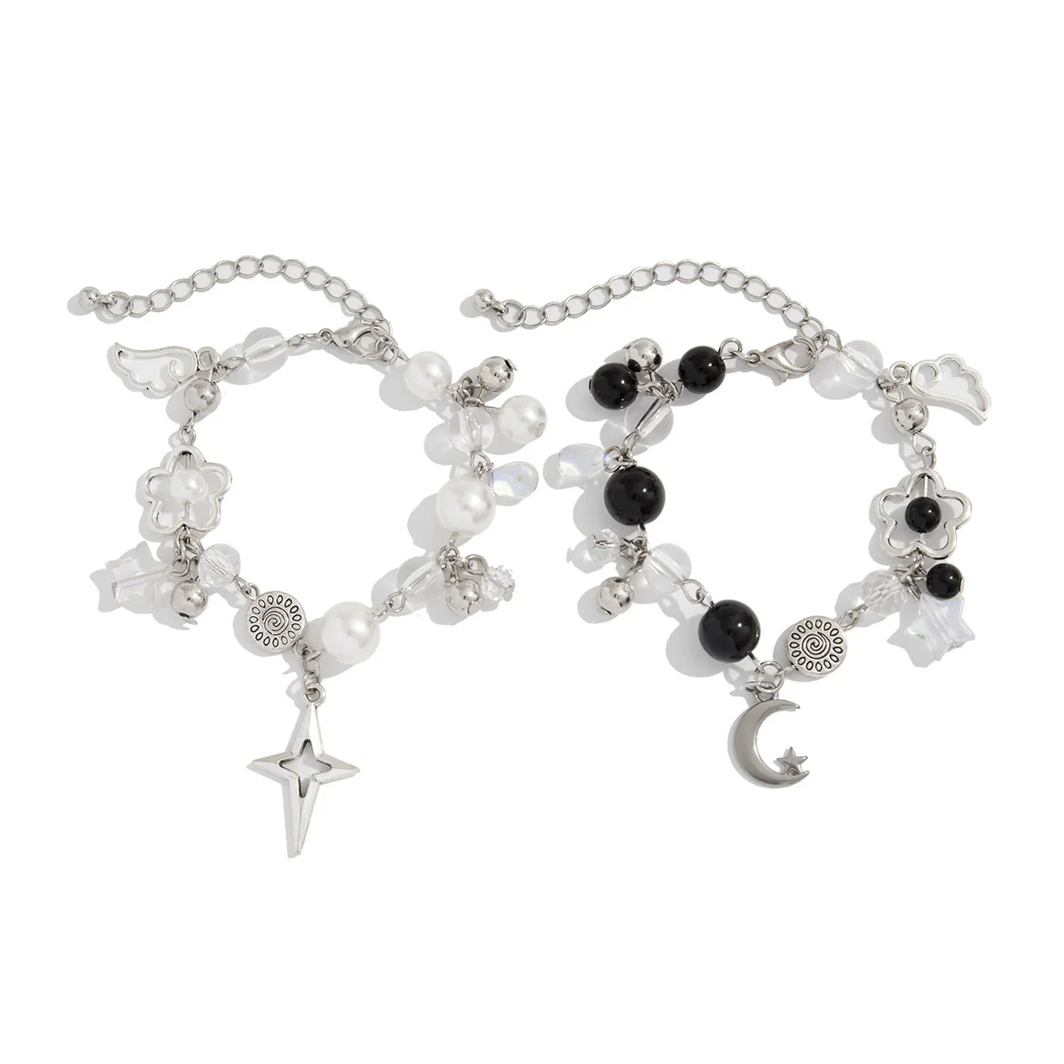 Punk Sweet Cool Style Hollow Fivepointed Star And Heart Shape Flower Pendant Bracelet For Women Imitation Pearls Electroplated - Image 5
