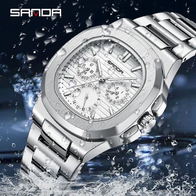 Quartz Men's Watch Zinc Alloy Case Steel Band Round Dial Leisure Style Waterproof