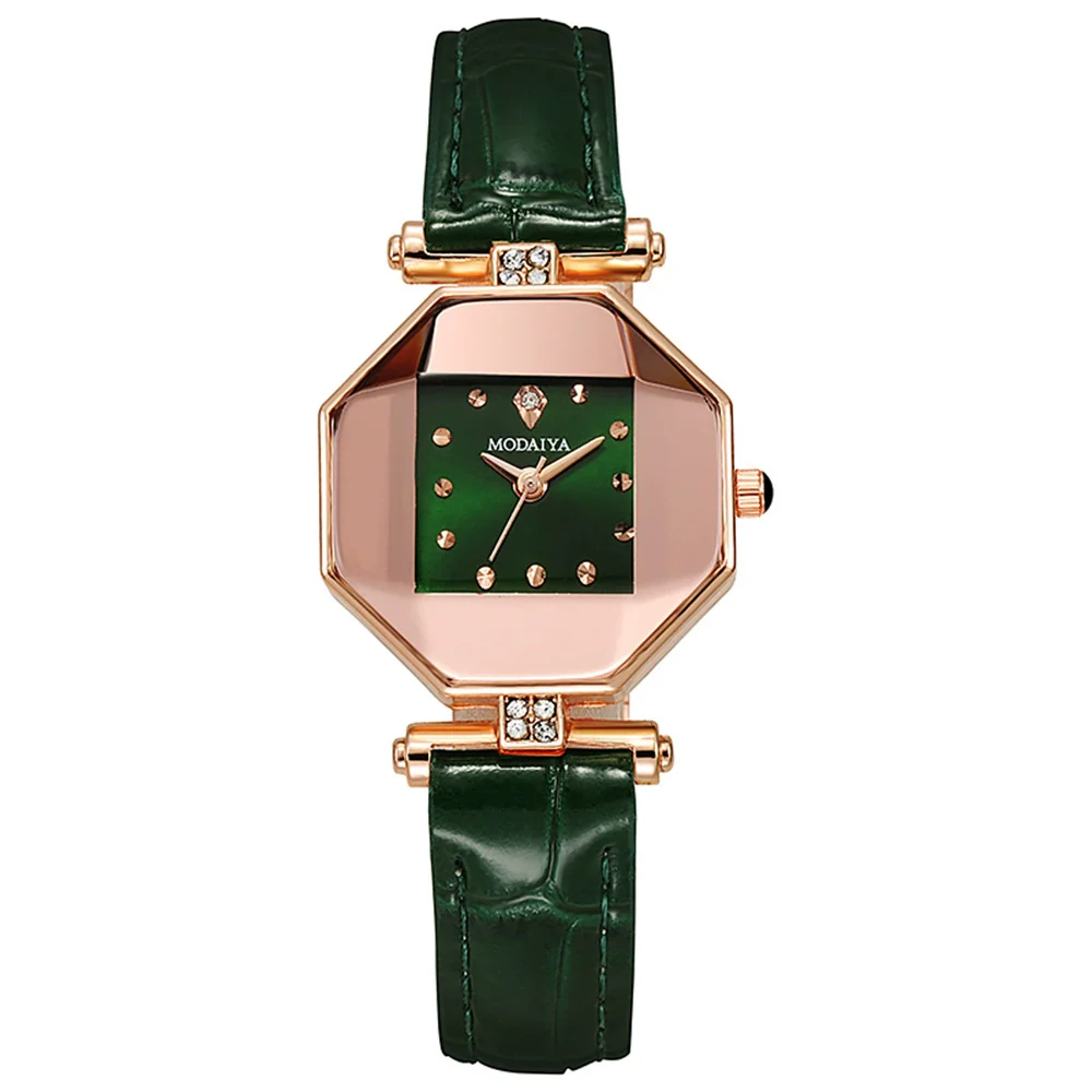 Quartz Watch Alloy Case Imitation Leather Strap Rhombus Round Dial Casual Style For Women