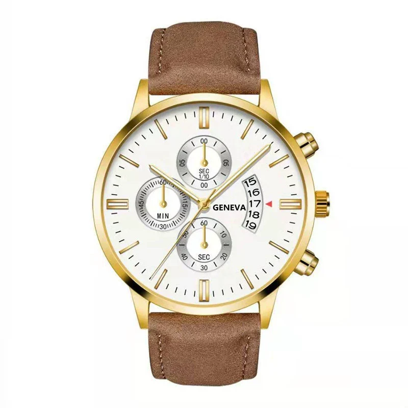 Quartz Watch Alloy Case Imitation Leather Strap Round Dial Men's Fashion Business Watch - Image 2