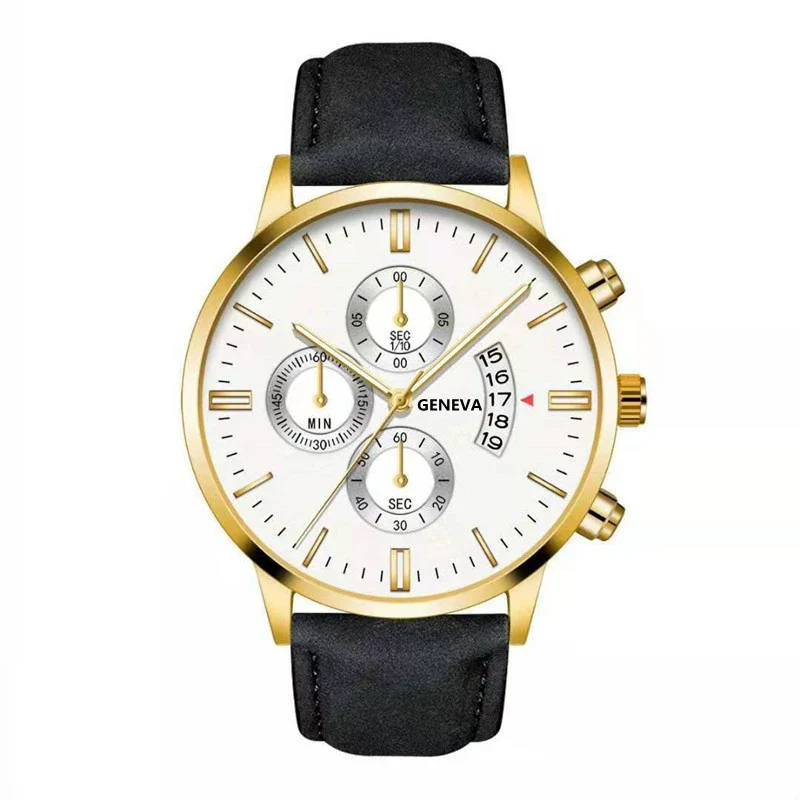Quartz Watch Alloy Case Imitation Leather Strap Round Dial Men's Fashion Business Watch - Image 3