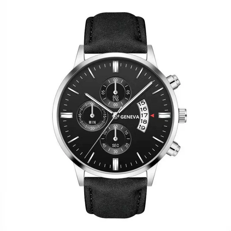 Quartz Watch Alloy Case Imitation Leather Strap Round Dial Men's Fashion Business Watch - Image 6