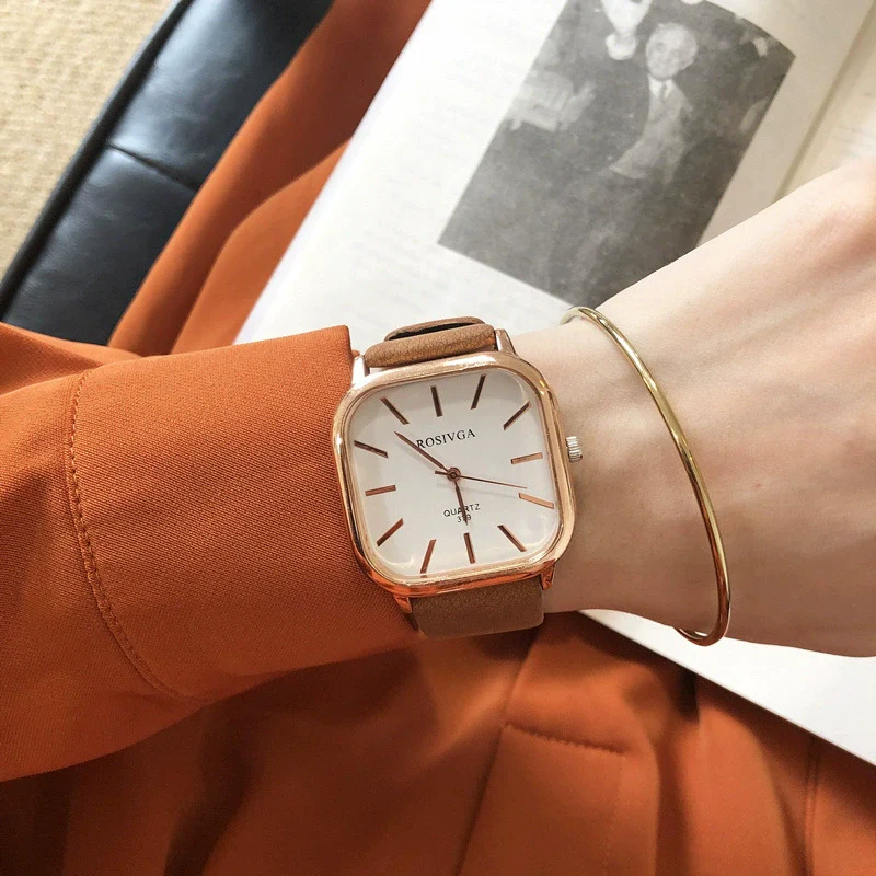 Quartz Watch Square Plastic Case Imitation Leather Strap Stainless Steel Clasp Leisure Style For Men And Women - Image 3
