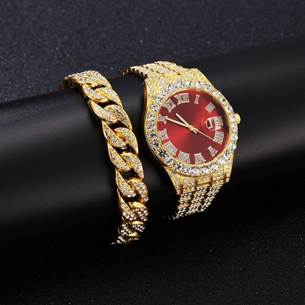 Quartz Watch With Steel Belt Full Diamond Sparkling Round Dial Metal Case Ordinary Glass Mirror Spiral Crown Universal Gender - Image 4