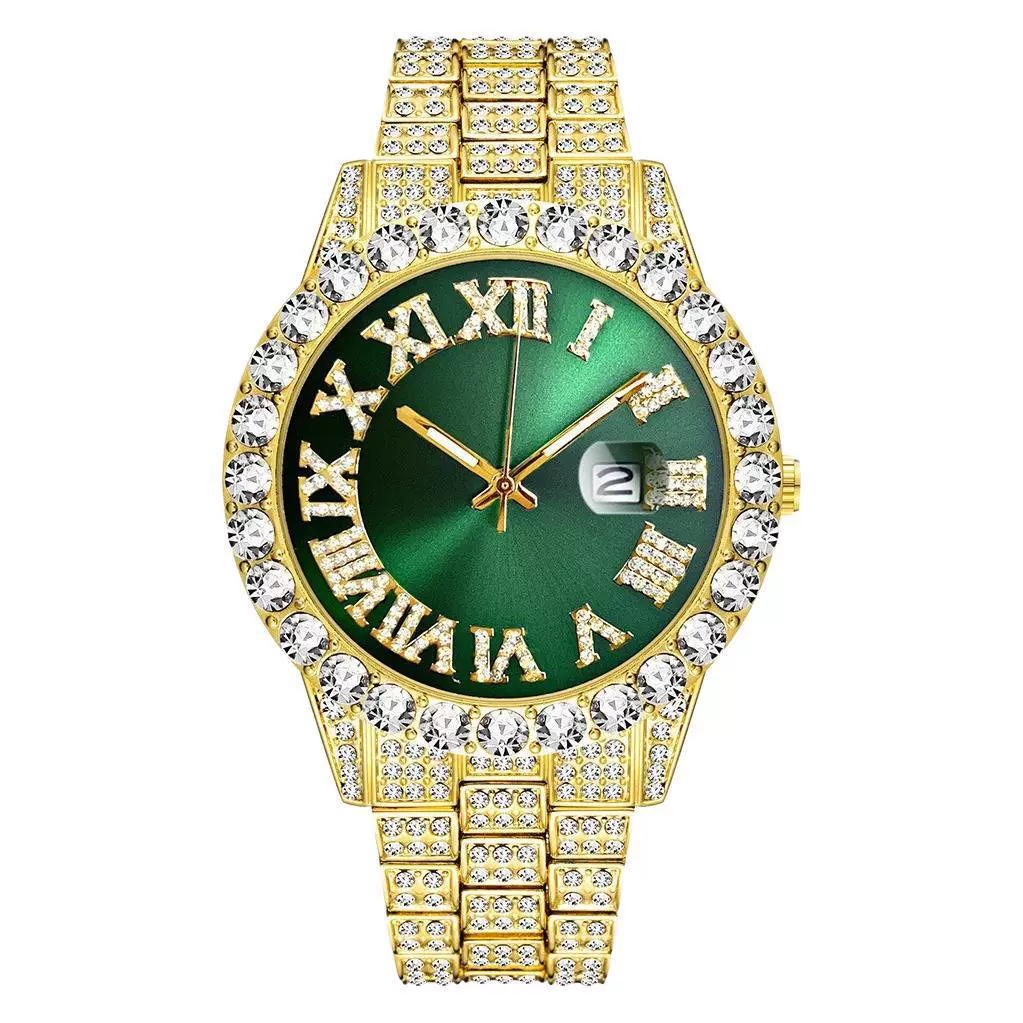 Quartz Watch With Steel Belt Full Diamond Sparkling Round Dial Metal Case Ordinary Glass Mirror Spiral Crown Universal Gender - Image 5