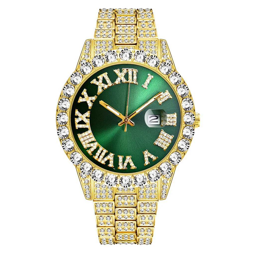 Quartz Watch With Steel Belt Full Diamond Sparkling Round Dial Metal Case Ordinary Glass Mirror Spiral Crown Universal Gender - Image 6