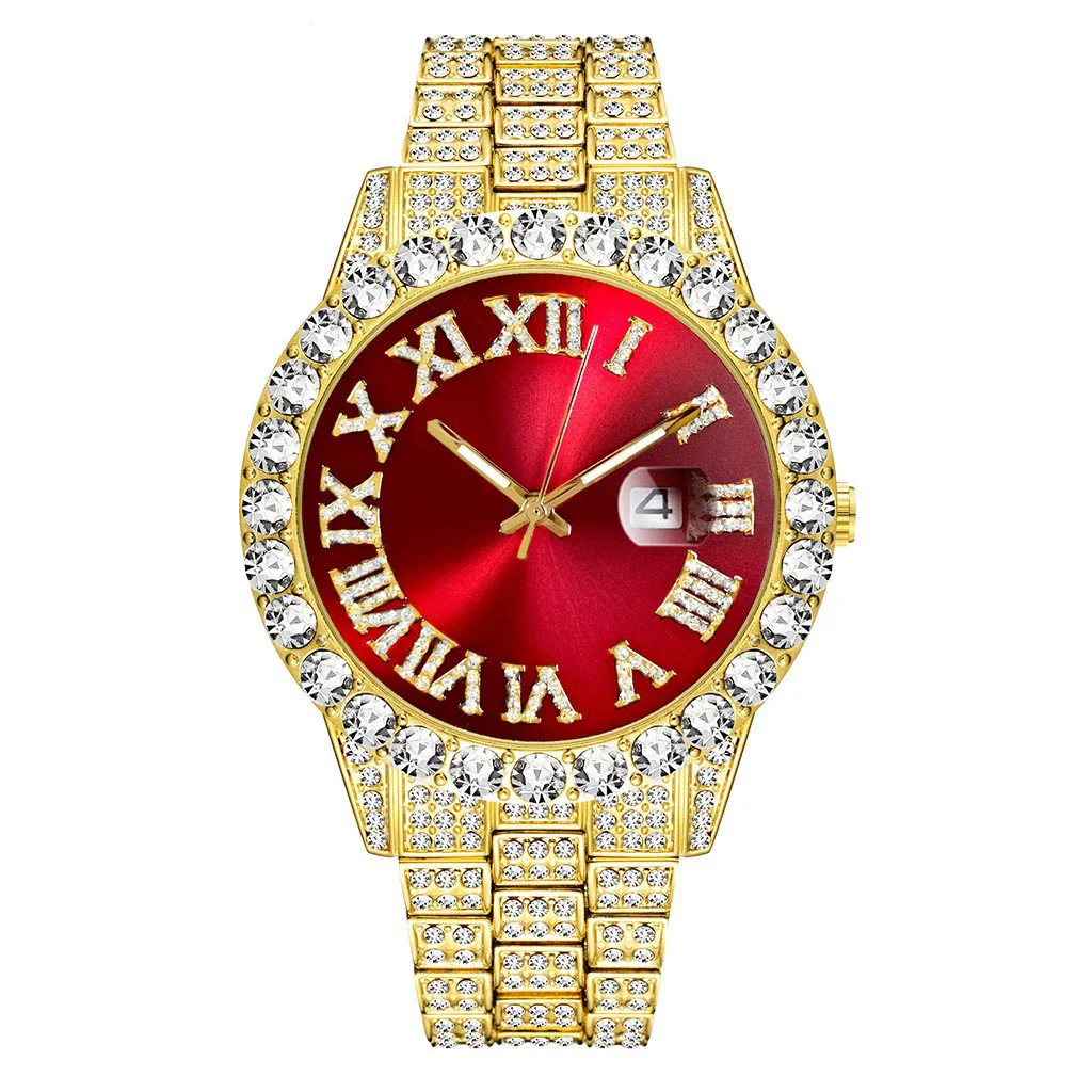 Quartz Watch With Steel Belt Full Diamond Sparkling Round Dial Metal Case Ordinary Glass Mirror Spiral Crown Universal Gender - Image 7