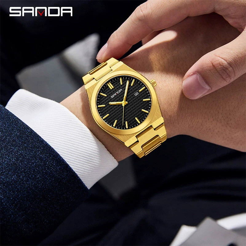 Quartz Watch Zinc Alloy Case Mineral Tempered Glass Mirror Round Dial Steel Strap Business Style Waterproof Luminous Men's Watch