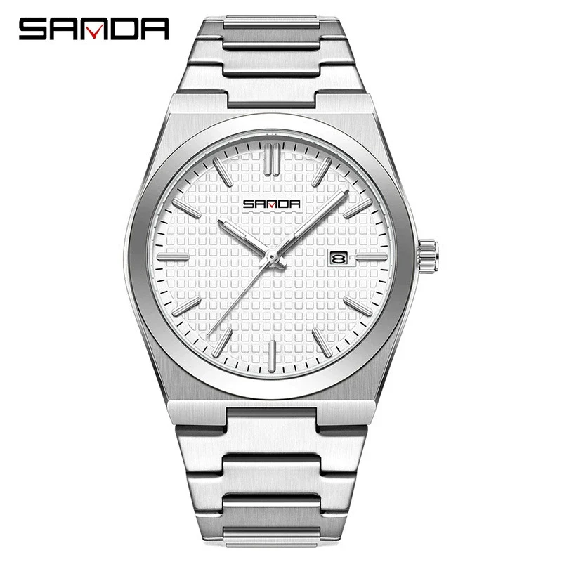 Quartz Watch Zinc Alloy Case Mineral Tempered Glass Mirror Round Dial Steel Strap Business Style Waterproof Luminous Men's Watch - Image 2