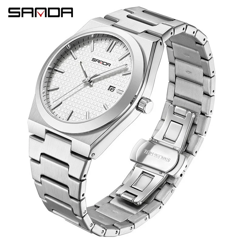 Quartz Watch Zinc Alloy Case Mineral Tempered Glass Mirror Round Dial Steel Strap Business Style Waterproof Luminous Men's Watch - Image 3