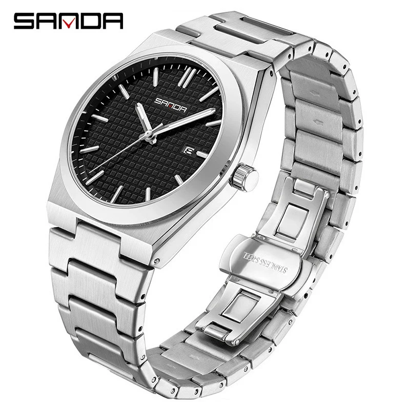 Quartz Watch Zinc Alloy Case Mineral Tempered Glass Mirror Round Dial Steel Strap Business Style Waterproof Luminous Men's Watch - Image 9