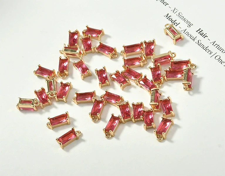 Rectangular Crystal Glass Pendant Ear Accessories Metal Copper Plated Handmade - Image 10