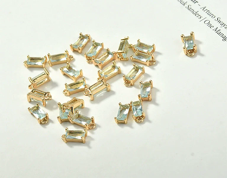 Rectangular Crystal Glass Pendant Ear Accessories Metal Copper Plated Handmade - Image 11