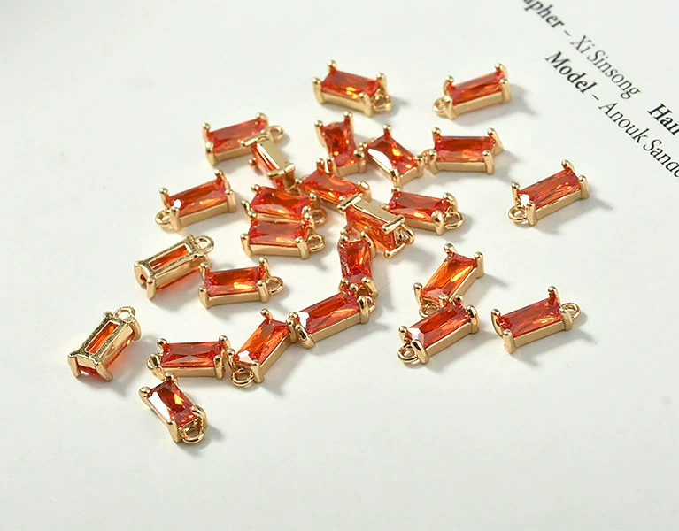 Rectangular Crystal Glass Pendant Ear Accessories Metal Copper Plated Handmade - Image 15