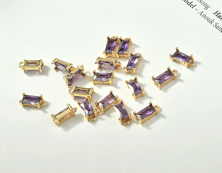 Rectangular Crystal Glass Pendant Ear Accessories Metal Copper Plated Handmade - Image 17