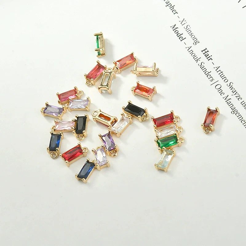 Rectangular Crystal Glass Pendant Ear Accessories Metal Copper Plated Handmade - Image 3