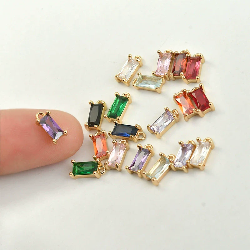 Rectangular Crystal Glass Pendant Ear Accessories Metal Copper Plated Handmade - Image 4