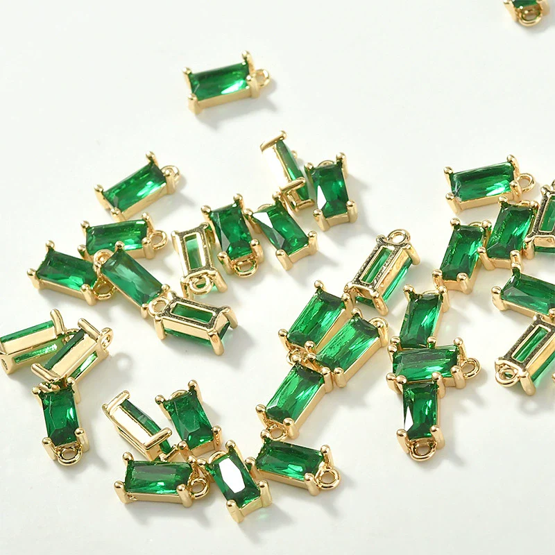 Rectangular Crystal Glass Pendant Ear Accessories Metal Copper Plated Handmade - Image 5