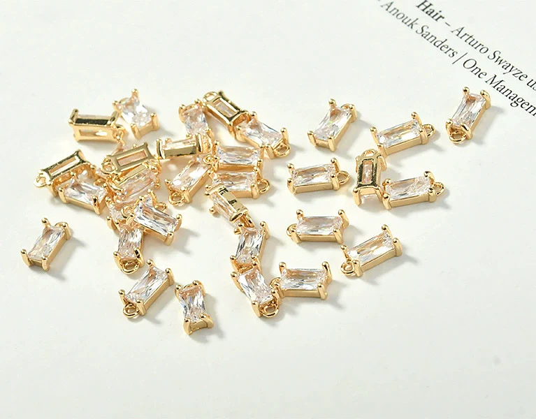 Rectangular Crystal Glass Pendant Ear Accessories Metal Copper Plated Handmade - Image 6