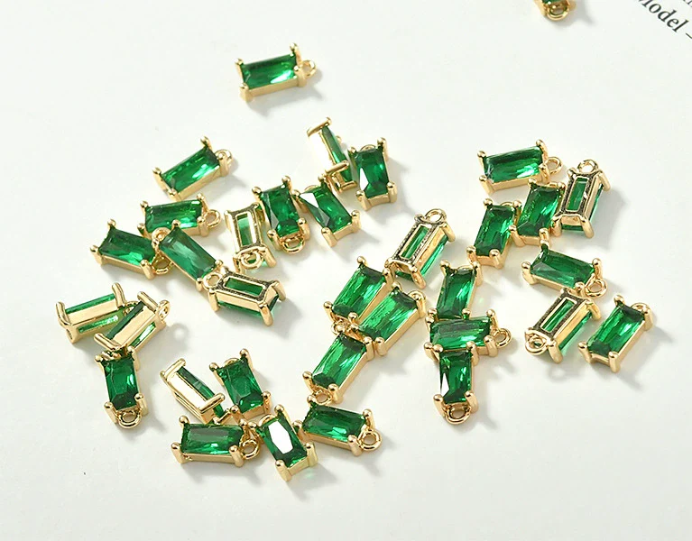 Rectangular Crystal Glass Pendant Ear Accessories Metal Copper Plated Handmade - Image 8