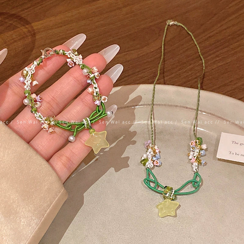 Resin Handmade Foreststyle Star And Flower Bracelet And Necklace Set For Women