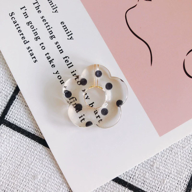 Resin Milk Tea Spotted Halfhole Flower Earrings Jewelry Accessories With Environmental Protection Treatment - Image 5