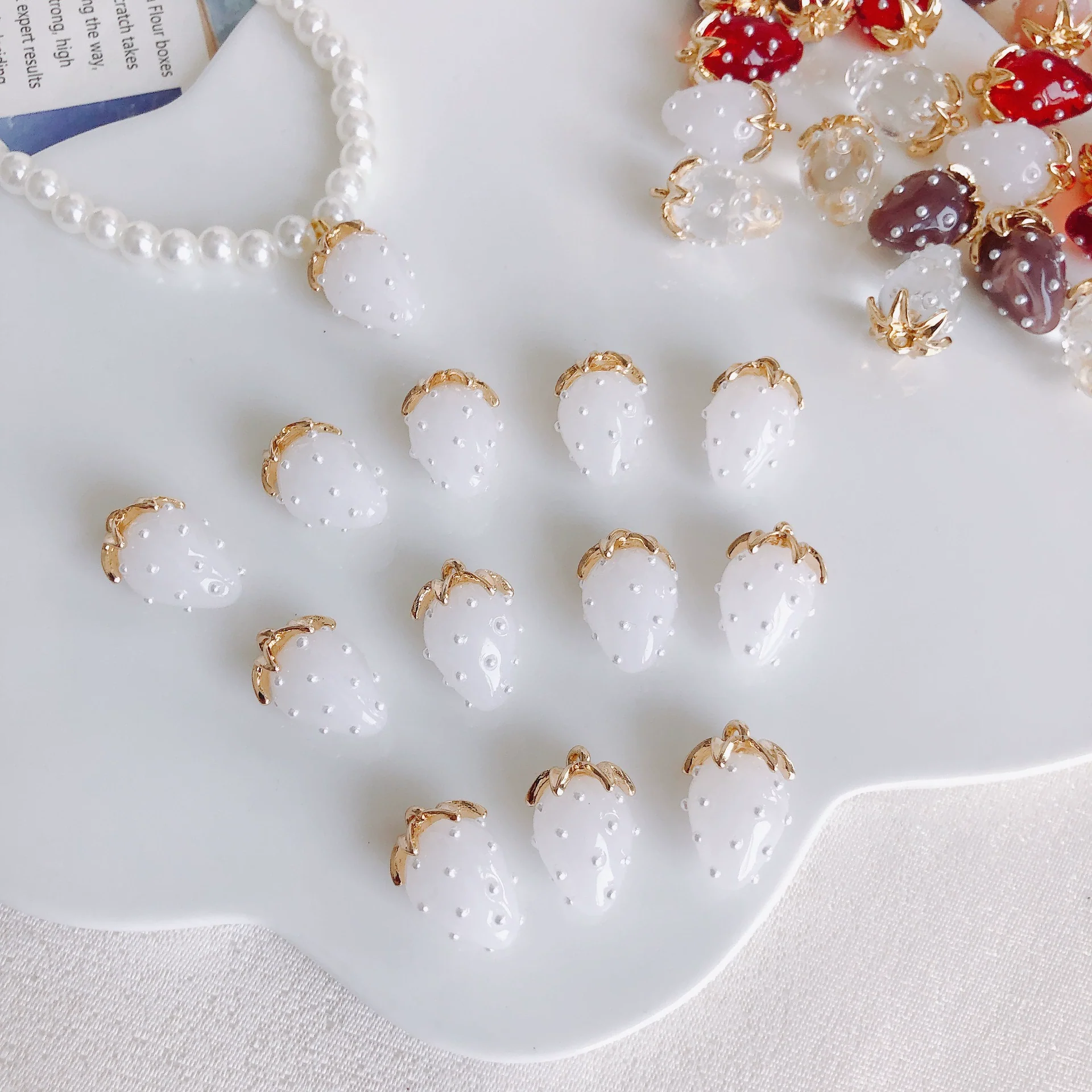 Resin Strawberry Raspberry Inlaid Pearl Jewelry Accessories Pendant Earrings - Image 10