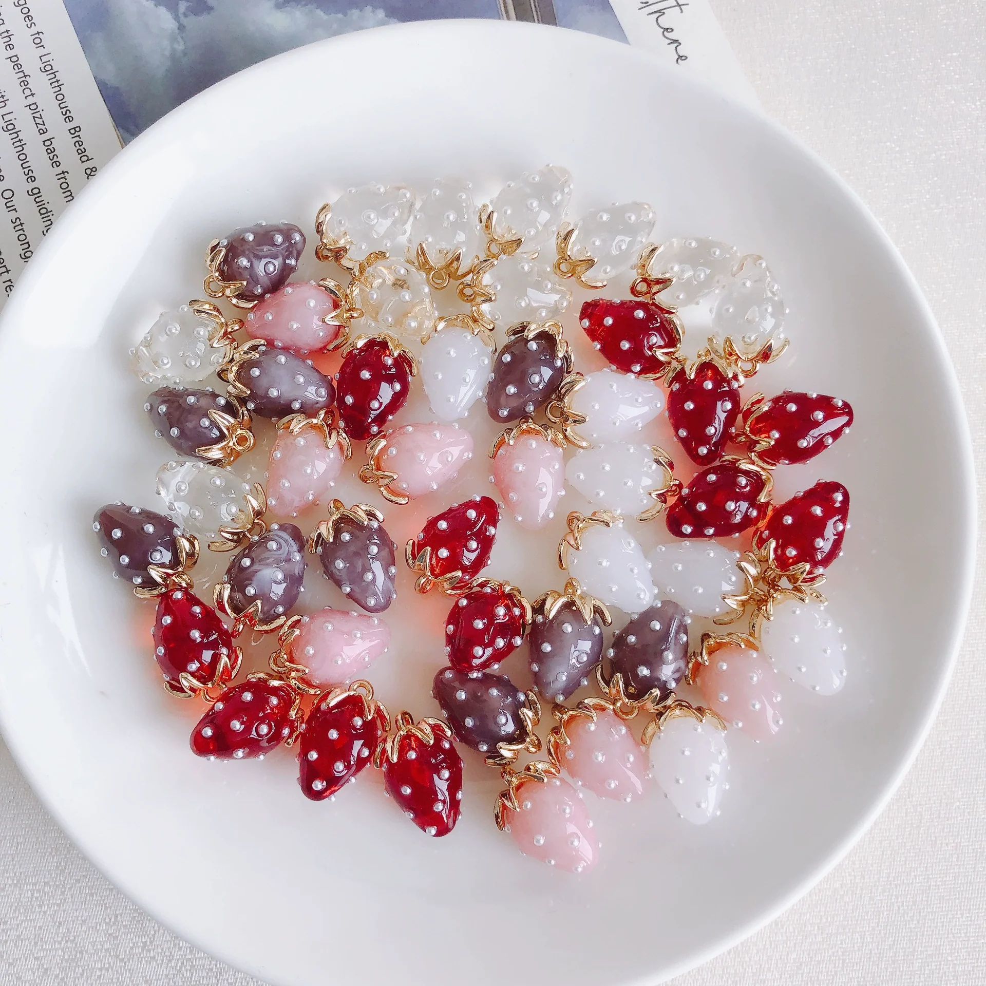 Resin Strawberry Raspberry Inlaid Pearl Jewelry Accessories Pendant Earrings - Image 3