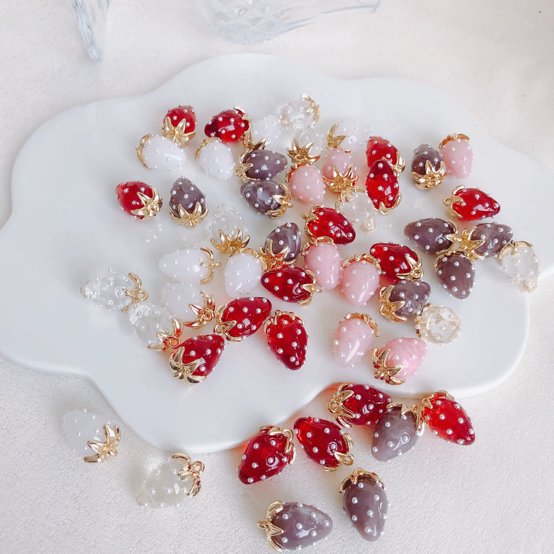Resin Strawberry Raspberry Inlaid Pearl Jewelry Accessories Pendant Earrings - Image 4
