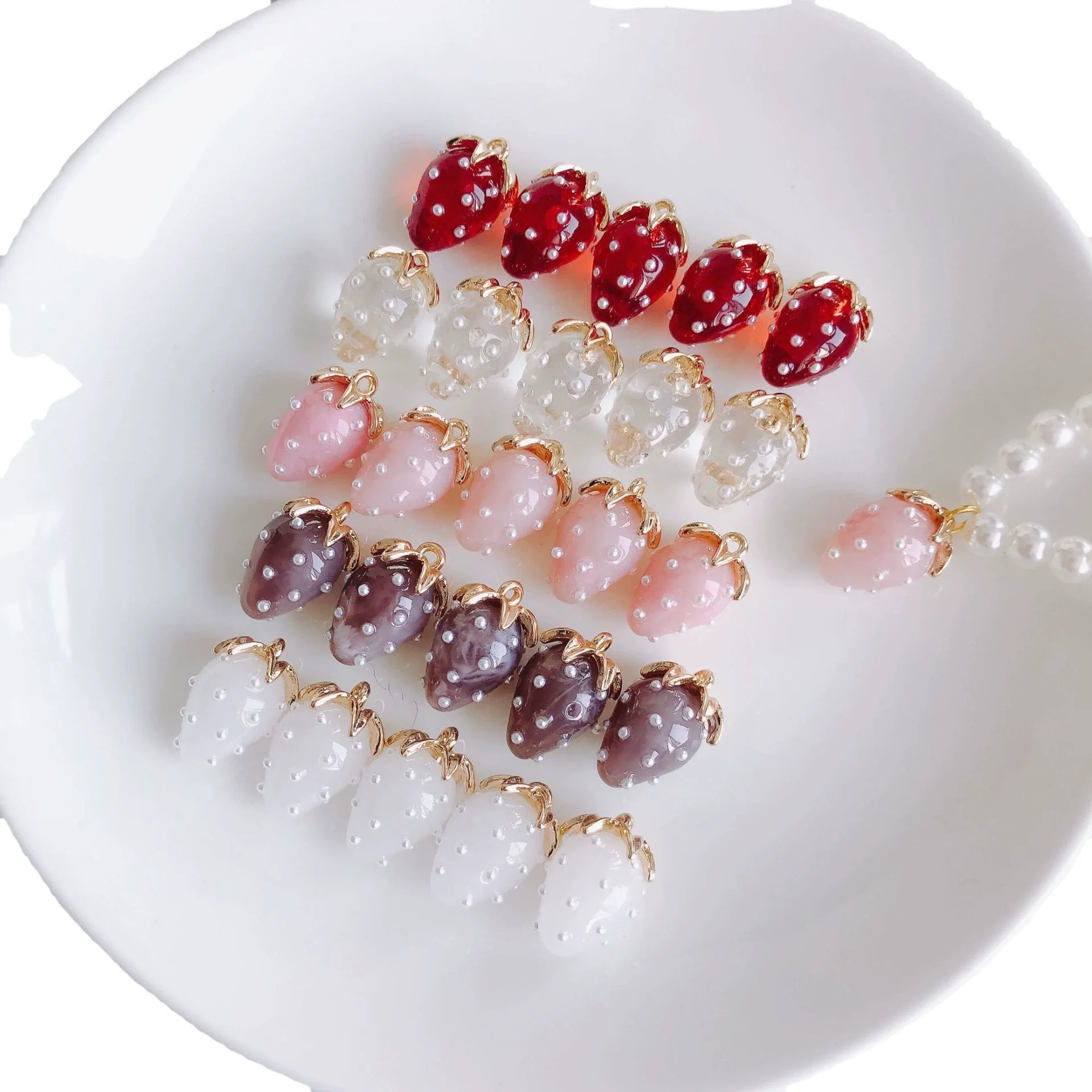 Resin Strawberry Raspberry Inlaid Pearl Jewelry Accessories Pendant Earrings - Image 5
