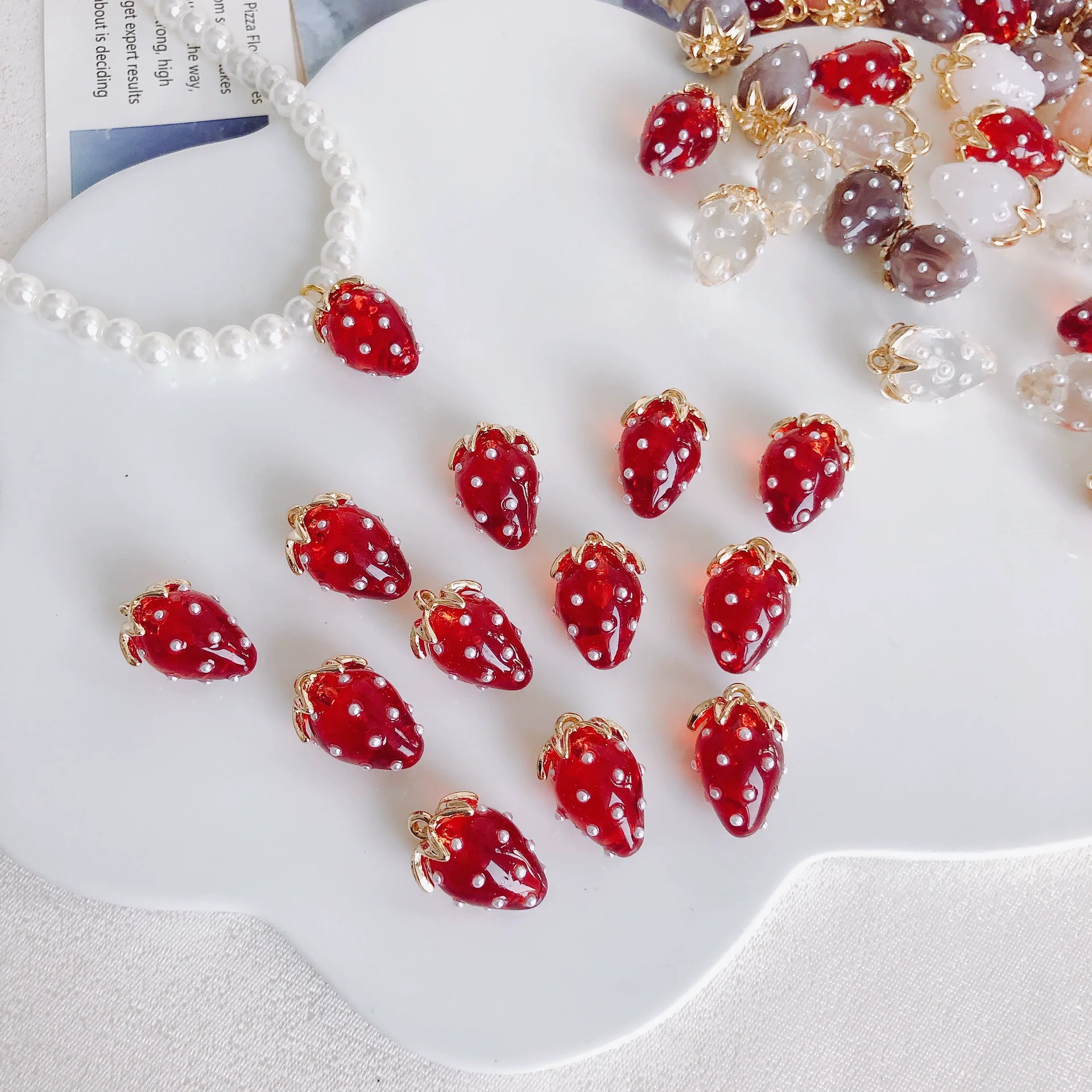 Resin Strawberry Raspberry Inlaid Pearl Jewelry Accessories Pendant Earrings - Image 6