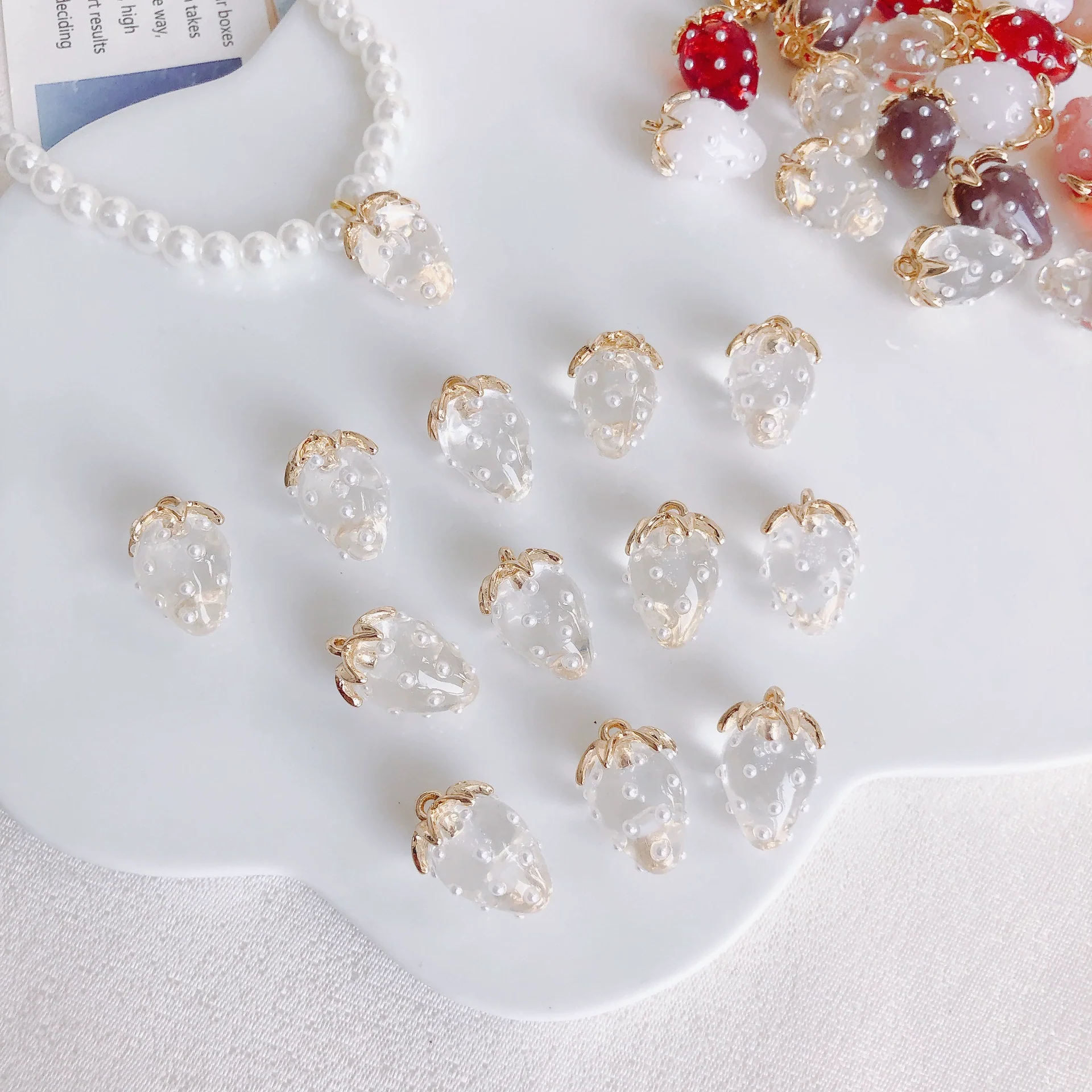 Resin Strawberry Raspberry Inlaid Pearl Jewelry Accessories Pendant Earrings - Image 7