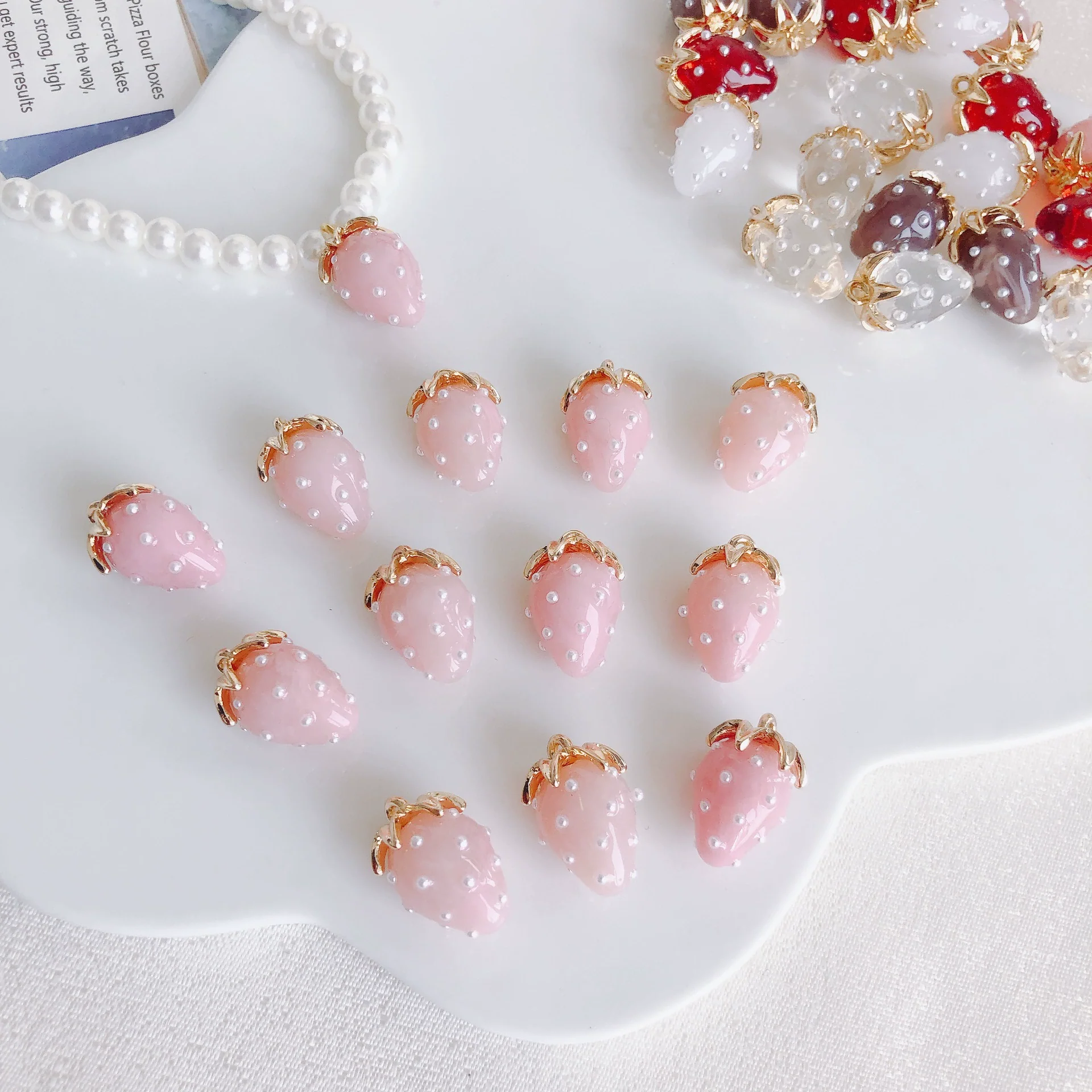 Resin Strawberry Raspberry Inlaid Pearl Jewelry Accessories Pendant Earrings - Image 8