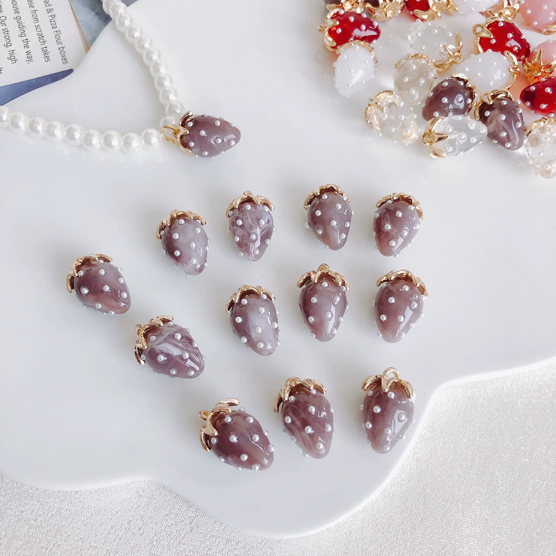 Resin Strawberry Raspberry Inlaid Pearl Jewelry Accessories Pendant Earrings - Image 9