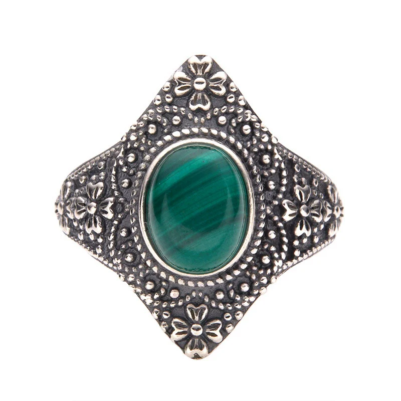 Retro 225 Sterling Silver Ring Inlaid With Natural Malachite Lapis Lazuli Chrysoprase Set With Precious Stones With Animals Zodiac Pattern For Women - Image 5