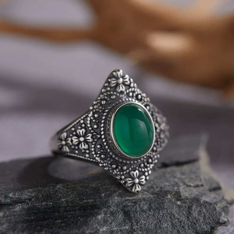 Retro 225 Sterling Silver Ring Inlaid With Natural Malachite Lapis Lazuli Chrysoprase Set With Precious Stones With Animals Zodiac Pattern For Women - Image 8