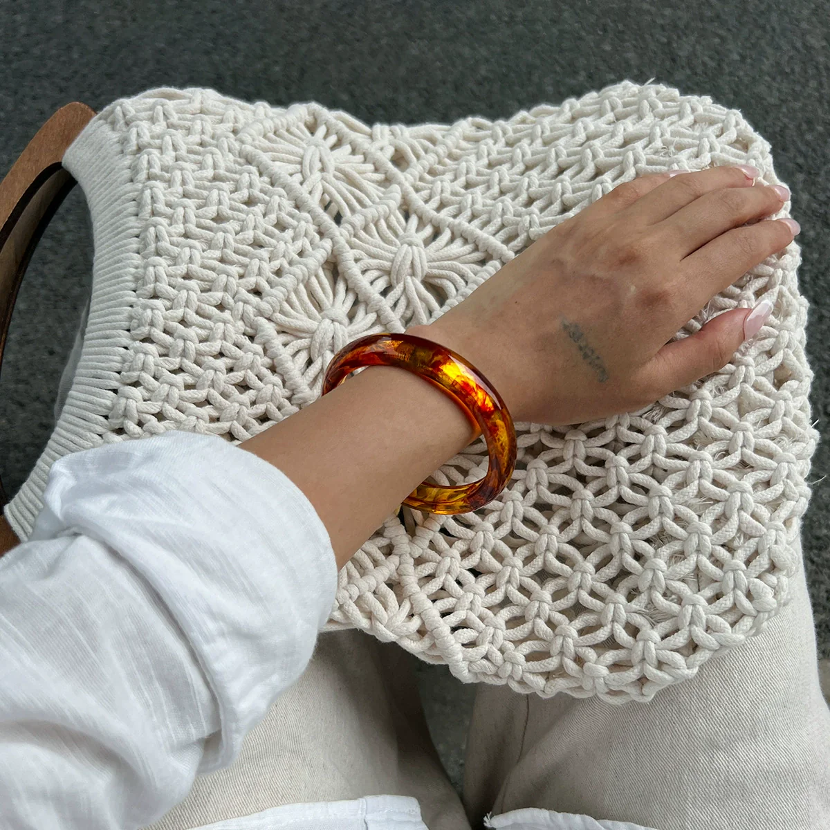Retro Amber Smudged Acrylic Resin Wide Bracelet With Electroplating And Geometric Style - Image 7