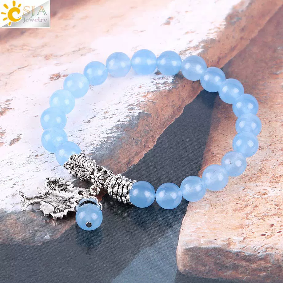 Retro Ancient Style Silver Plated Bracelet With Life Tree Design And Blue Semi Precious Stones And Crystal - Image 2