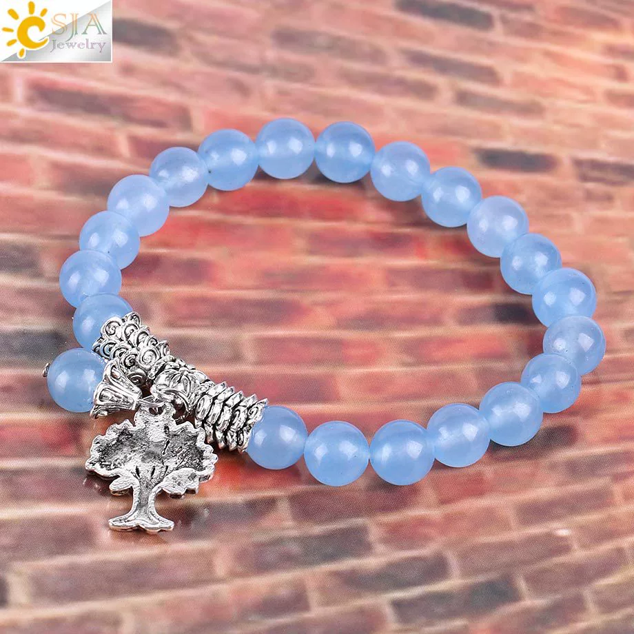 Retro Ancient Style Silver Plated Bracelet With Life Tree Design And Blue Semi Precious Stones And Crystal - Image 3