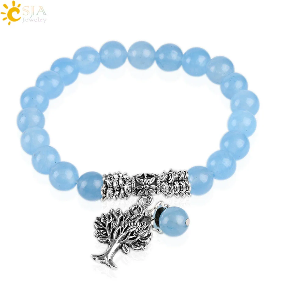Retro Ancient Style Silver Plated Bracelet With Life Tree Design And Blue Semi Precious Stones And Crystal - Image 6