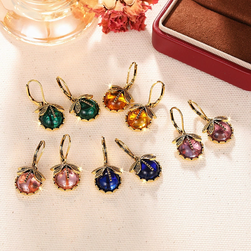 Retro Animal Geometric Copper Earrings For Women With Imitation Moonstone And Dragonfly Design - Image 3